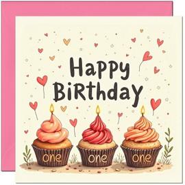 Girls 1st Birthday Card - Cupcake Numbers - Ladies Cute Birthday Card for 1 Year old Girl Kids Baby Daughter One, first Granddaughter Sister Niece cousin