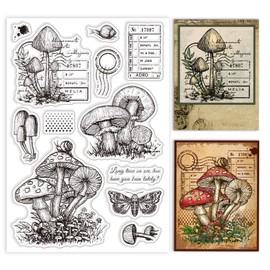 GLOBLELAND Mushroom Text Clear Stamps for DIY Scrapbooking Realistic Moth Snail Silicone Stamp Seals Transparent Stamp for Cards Making Photo Album Journal Decoration 6.3×4.33inch