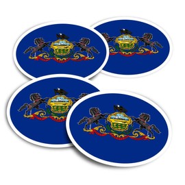 Vinyl Round Stickers (Set of 4) 10cm - Pennsylvania State Flag Emblem for Laptops, Tablets, Luggage, Scrap Booking, Fridges #60765