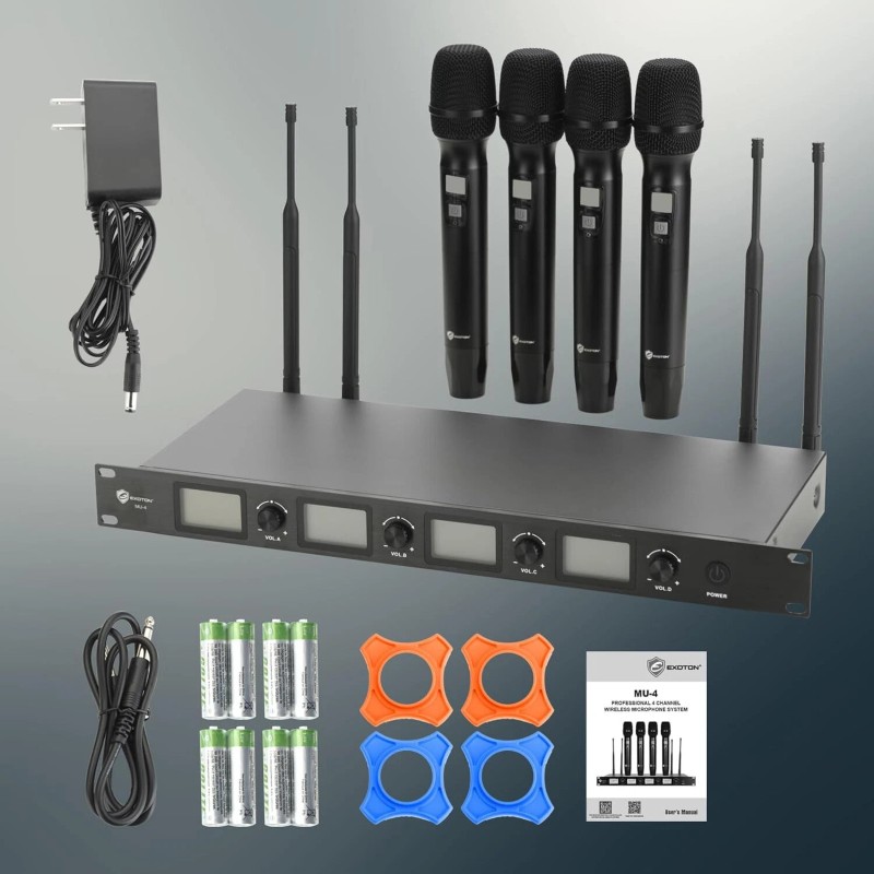 Exoton MU-4 Professional 4 Channel UHF Wireless Microphone System Rack