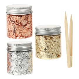 Beavorty DIY Nail Art Gold Foil Flake with Sequin Glitter for Manicure Color Metallic Nail Foil Flakes Gold Silver with Bamboo Tweezers Easy Application