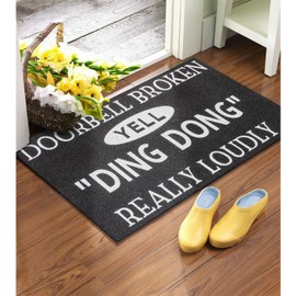 Outdoor Welcome Mat Entryway Front Door Mats, Doorbell Broken Yell Ding Dong Really Loudly Indoor Door Mat, with Rubber Backing Funny Doormat Black 28" x 18"