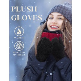 MELLIEX 2 Pairs Women's Fingerless Gloves, Winter Arm Warmers Gloves, Fingerless, Warm Plush Knitted Short Mittens for Women Girls, black