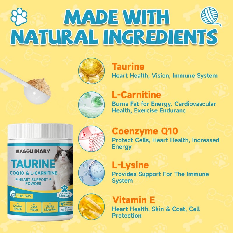 Taurine Powder for Cats Taurine, Feline Heart Vision, Energy Vitality