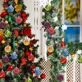 Halloscume 24 Pcs Christmas Mexican Ball Ornaments Christmas Tree Hanging Decorations 1.97 Inch Mexican Ball Ornament Holiday Colorful Hanging for Xmas Party Supplies