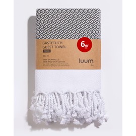Luum Set of 6 Hammam Guest Towels, Decorative Towels, Flannels, Face Cloth, Fabric Napkins, Cleaning Cloths, 100% Cotton, Quick-Drying, Lint-Free, Khaki, 33 x 33 cm, Gift Set Gifts for Women