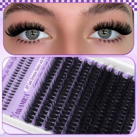 Yawmaica Lash Clusters Kit with Bottom Lashes Wispy Eyelash Extension Kit 200D Fluffy Eyelash Clusters 12-20mm D Curl Individual Lashes DIY Lash Extension Kit with Lash Bond and Seal and Lash Tweezers