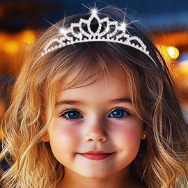 Kilshye Girls Princess Tiara Silver Rhinestone Tiaras Crystal Hair Accessories for Birthday (Silver)