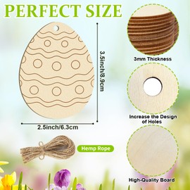 Hinsly Pack of 50 Easter Eggs Wooden Pendants Easter Decoration Easter Crafts Children Unfinished Easter Eggs for Hanging Easter Decoration Wood