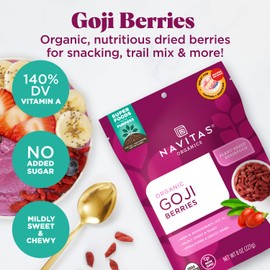 Navitas Organics Goji Berries – For Smoothies, Trail Mix, Baked Goods, Oatmeal & More – Vitamin A, Antioxidants, Fiber – Wolfberry - USDA Organic, Non GMO, Gluten Free, Vegan (16oz. Bag, 15 Servings)