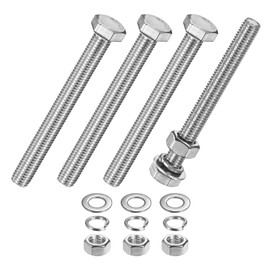 M METERXITY 4-Pack Hex Head Screw Bolt with Nuts Flat & Lock Washers M10x100mm Stainless Steel Bolts and Nuts Kit Fully Threaded Metric Bolt Assortment for Equipment/Machinery