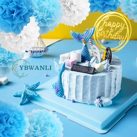 YBwanli Pack of 24 Blue Pompoms, Wedding Decoration, School Decoration, Tissue Paper Pompoms, Christening Confirmation Decoration, Communion Decoration for Birthday, Wedding, Valentine's Day (Light