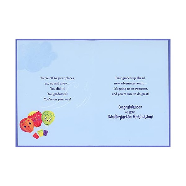 Designer Greetings Three Happy Hot Air Balloons and Clouds Kindergarten Graduation Congratulations Card