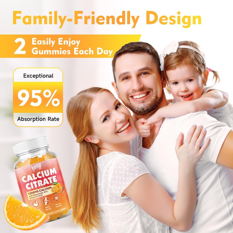 Calcium Citrate Gummies 1200 mg with Vitamin D3, K2, Magnesium,