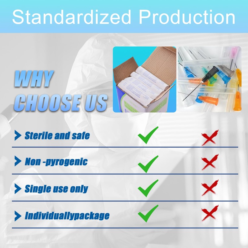 100Pack 25 Gauge 1 Inch Needle, Luer Lock Individually Sealed