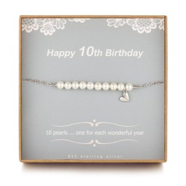 TISSGIRL 10 Year Old Gifts for Girls - Sweet Pearl Bracelet Gifts for 10 Year Olds Girls, Adjustable Pearl Bracelet, Presents for 10 Year Old Little Girls
