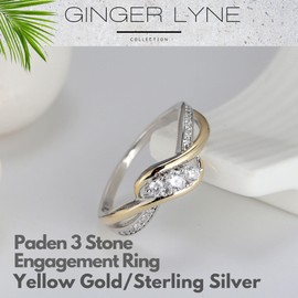 3 Stone Engagement Rings for Women by Ginger Lyne | Cubic Zirconia Faux Diamond Engagement Ring for Her | 925 Sterling Silver Wedding for Women |Promise or Bridal Jewlery