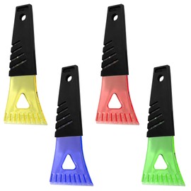 4 Ice Scrapers 18cm 7 Inch - Multi Coloured, For Deep Solid Ice, Snow and Frost Removal, Rubber Grip, Car, SUV, Truck, Windscreen and Windows, Conveniently Small, Compact, Winter Accessory, Essentials