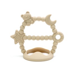 Anti-Drop Baby Glove Teether - Best Baby Teether Mitten - Training Sensory Toys Organic Custom Designed Baby Teether (Beige)