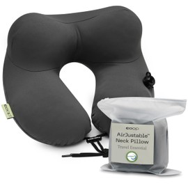Coop Home Goods AirJustable Travel Neck Pillow, Inflatable, Adjustable Support for Neck & Chin, Compact Travel Pillow, Soft Memory Foam Comfort, Airplane Travel Essentials, Cooling & Washable Cover | Coop Home Goods