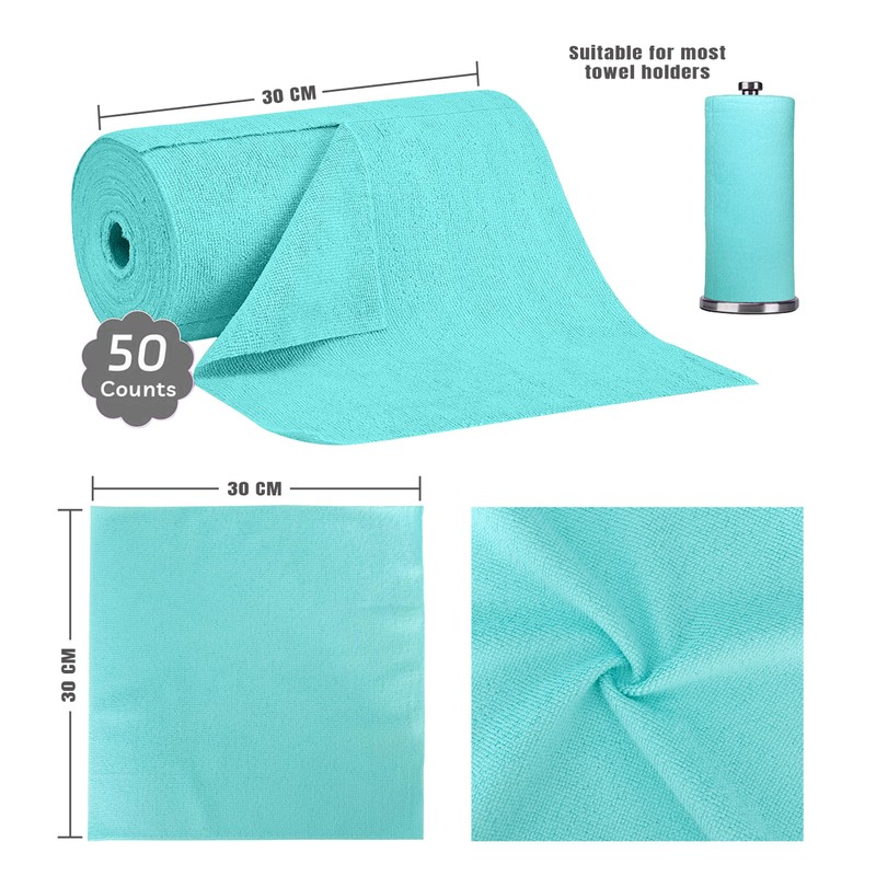 Socrates Microfiber Cleaning Cloth Roll – 50 Tear-Away Sheets,30x30cm, Ultra-Absorbent,