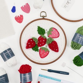 Kimberbell So Berry Happy Punch Needle Embroidery Kit – DIY Strawberry Craft Kit with Yarn, Monk’s Cloth, Applique Fabric, Frame & Tool – Includes Video Tutorials – Punch Needle Plus Kit
