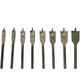 Set Punte Trapano Legno 8 Pezzi | Mecchie Piatte 10–25 mm in Acciaio al Carbonio, Punta a Paletta per Falegnameria, Fai da Te e Lavori in Legno