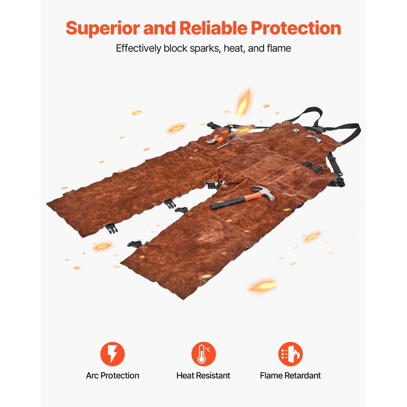 VEVOR Leather Welding Apron Split Leg, Heavy Duty Cowhide Flame