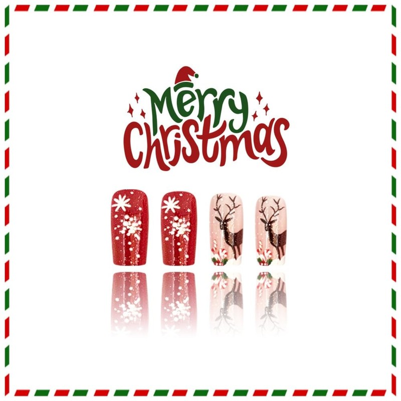 Christmas Press on Nails Medium Square Glue on Nail with