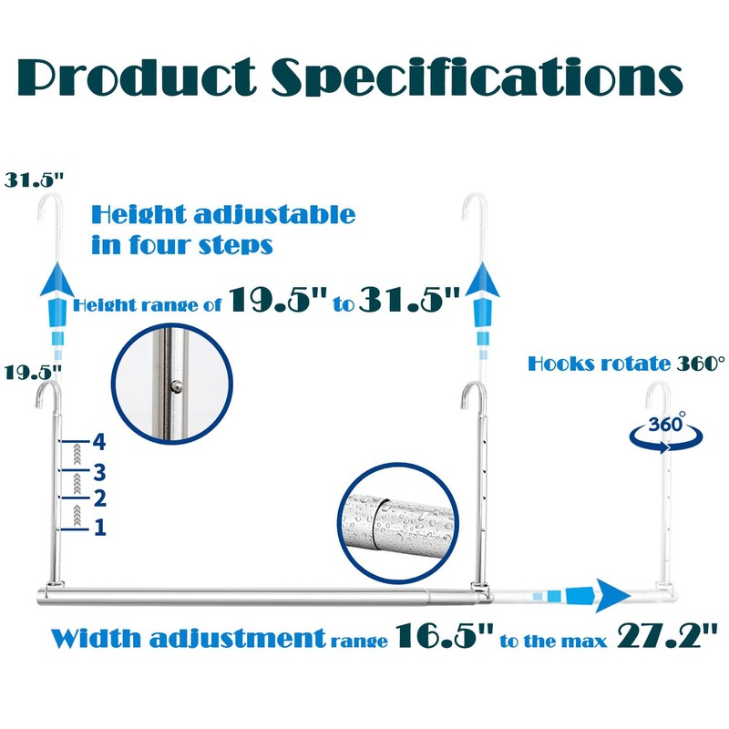 HDbonemu Closet Hanging Rod, Adjustable Width and Height Space-Saving Clothes