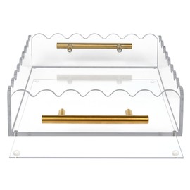 12in Scalloped Acrylic Tray with Magnetic Mat,Scallop Acrylic Tray with Handles,Bottom Replaceable Photos,Art Paper,Messages,Square,Decor for Bedroom,Vanity,Office (12 * 10 * 2.8in)