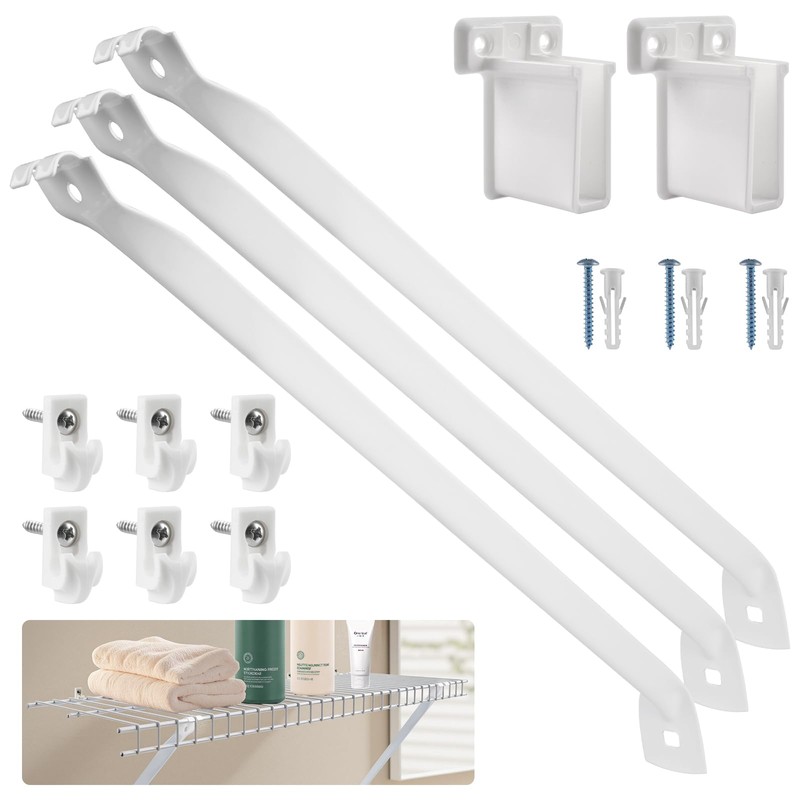 12 Inch Wire Shelf Brackets Set, 3 Pack Metal White