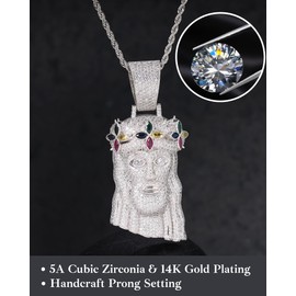 LuxeFlex Iced Out 5A Zircon Jesus Pendant Necklace for Men and Women, 14K Gold Plated Simulated Diamond Bling Cross Hip Hop Necklace, 1.81in(L)*1.38in(W), Brass Cubic Zirconia, Cubic Zirconia