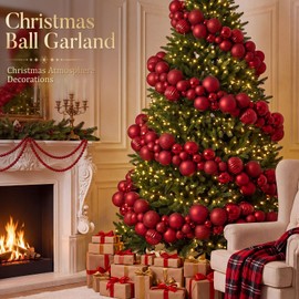 5.9 ft Christmas Ball Garland Ornaments Bauble Garland Glitter Shatterproof Christmas Tree Ball Ornaments for Xmas Party Supplies Indoor Outdoor Decoration(Red)