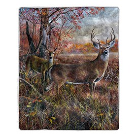 Bedford Home Sherpa Fleece Throw Deer Print Pattern, Lightweight Hypoallergenic Bed or Couch Soft Plush Blanket for Adults and Kids, Multicolor