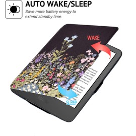 KEROM Case for 6 Inch New Kindle (11th Generation, 2024/2022), Slim Lightweight PU Leather Case with Hand Strap and Auto Wake/Sleep for Kindle 2024/2022 11th Generation e-Reader, Flowers