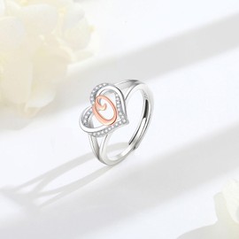 INFUSEU O Initial Ring Heart for Women Teen Letter Jewelry 925 Sterling Silver Adjustable Cute Capital Alphabet Monogram Gifts Girlfriend Wife Mother Her Birthday
