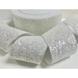 3" CHUNKY WHITE  GLITTER SOLID GROSGRAIN CHEER CHEERLEADER TIK TOC TEAM RIBBON