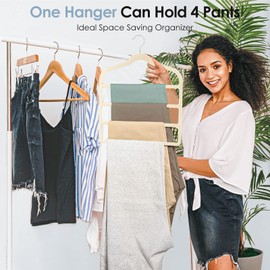 Velvet Hangers Space Saving Non Slip Pant Velvet Hangers, DUDUCOFU 8 Pack Beige Velvet Hangers Multi Layer Clothes Hangers Closet Organizer for Pants Trousers Scarf