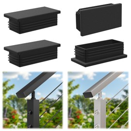 Zylorix 4 Pack Plastic Handrail End Cap for 2.36" W x 1.18" H T304 Stainless Steel Black Rectangle Handrail, Weather-Resistant Easy Install Flat Top Rail Accessories for Indoor Outdoor Railing System