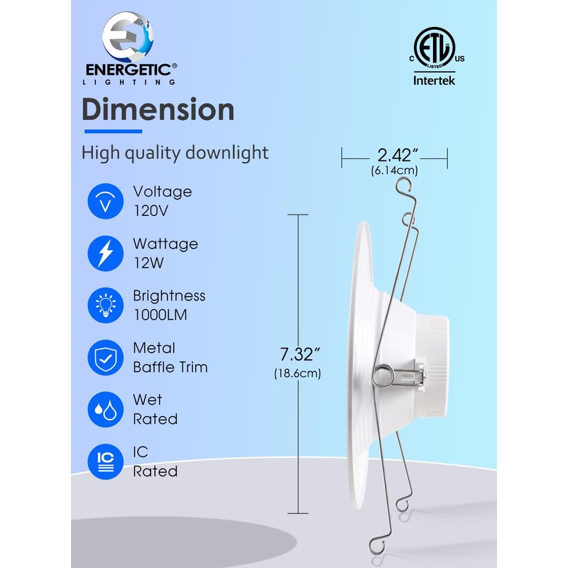 12 Pack 5/6 Inch 5CCT LED Recessed Lighting Retrofit, 2700K/3000K/4000K/5000K/6500K