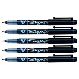 PILOT V Sign Pen Medium Tip 0.6mm Black (Pack of 5)