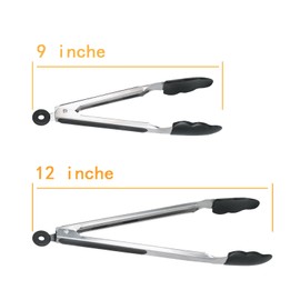 GreatChef Food Tongs for Kitchen Cooking, Silicone Tips Set 2-9 & 12 Inch Heavy Duty, Good for Grilling, Frying, Barbecue, Stirring, Serving at Home or Outdoor