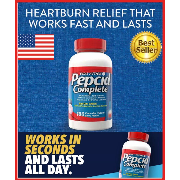Pepcid Complete 100 ct Chewable BERRY Flavor Antacid DUAL ACTION