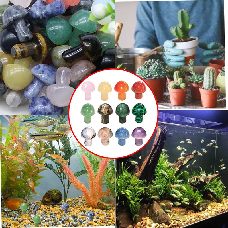 MEISO Natural Stone Mushrooms Sculptures, 12 Pcs Healing Crystals, Mini
