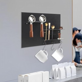 Wall Shelves for Coffee Tools, Metal Wall Shelf for Kitchen Coffee Station Organiser Kitchen Shelf Universal Espresso Portafilter Holder Wall Shelf for Storage for Bar/Home/Office, Black