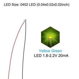 PATIKIL 0402 Pre-Wired Micro LED, 12 Pcs 1.8-2.2V Pre-soldered Mini Light Emitting Diodes Surface Mount Device for Model Building, DIY, Science Projects, 9.8" Length, Yellow Green