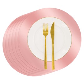 100 PCS Rose Gold Round Paper Placemats Shiny Mirrored Disposable Charger Decorative Place Mats Tablemats for Birthday Bachelorette Wedding Bridal Shower Valentines Day Party Dinner Table Decor