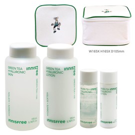 Innisfree Green Tea Hyaluronic Acid 2-piece Set + Play Green Cosmetic Pouch (Green) / 이니스프리 그린티 히알루론산 2종세트+플레이그린 화장품 파우치 (그린)
