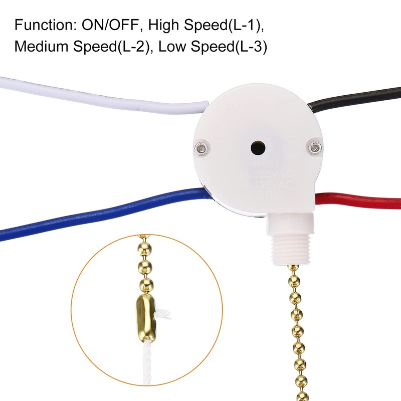 Sourcing Map 3 Speed 4 Wire Pull Chain Switch ZE-208S